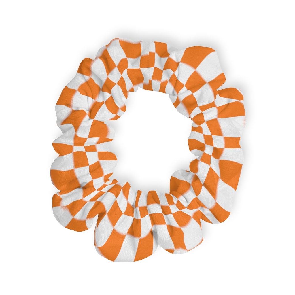 Orange and White Checkerboard Scrunchie