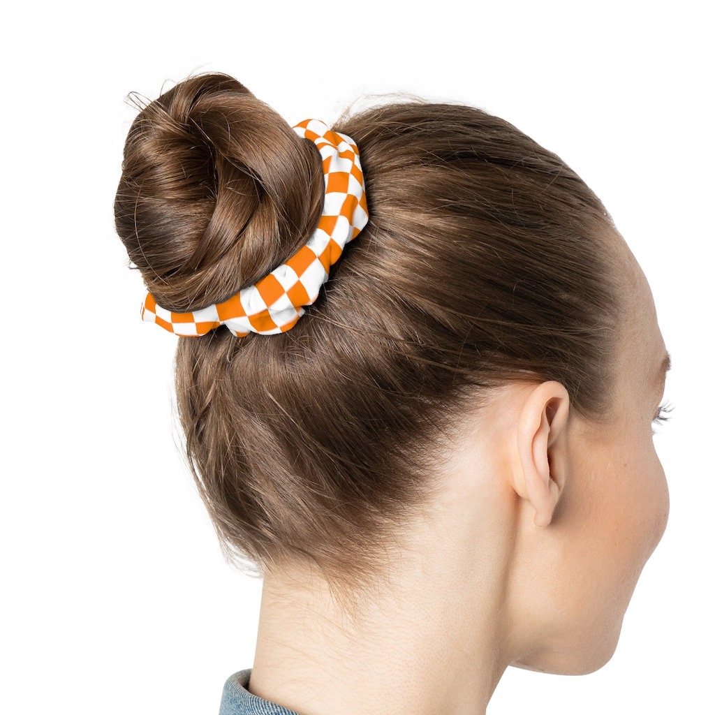 Orange and White Checkerboard Scrunchie