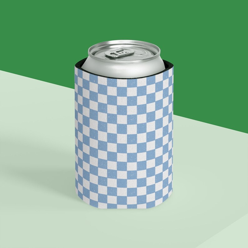 Carolina Blue Checkered Can Cooler