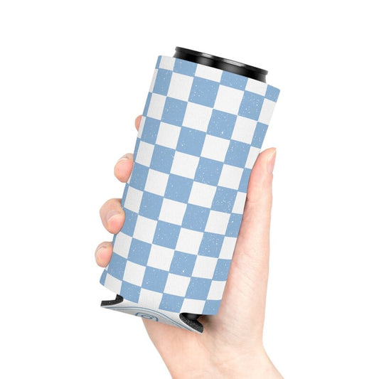 Carolina Blue Checkered Can Cooler